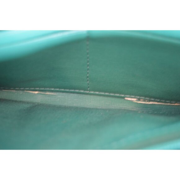 Fossil Wallet Black Leather Zip Around Accordion Wristlet Kelly Green Interior - Picture 7 of 11